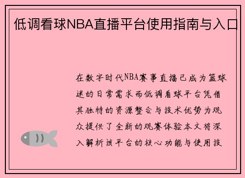 低调看球NBA直播平台使用指南与入口