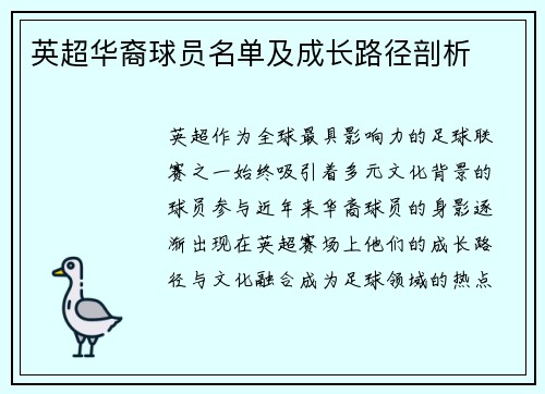 英超华裔球员名单及成长路径剖析